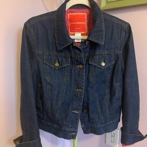 Denim Jacket with Buttons and Bright Pink Lining